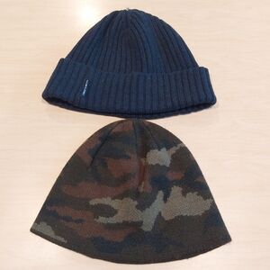 Bundle Of Two Hats  - Blue Ribbed and Camouflage Winter Hat